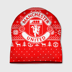 Шапка FC Manchester United: Новогодний узор, цвет: 3D-принт