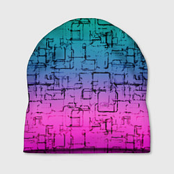 Шапка Абстрактный узор на розово-бирюзовом градиентном ф, цвет: 3D-принт