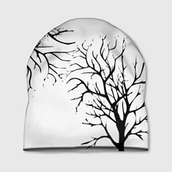 Шапка Черные ветки деревьев на белом фоне, цвет: 3D-принт