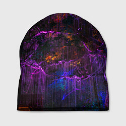 Шапка Неоновые лучи и листья - Фиолетовый, цвет: 3D-принт