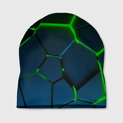 Шапка Разлом зеленых неоновых плит - геометрия, цвет: 3D-принт