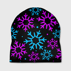 Шапка Неоновые снежинки, цвет: 3D-принт