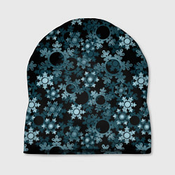 Шапка Новогодний рождественский темно синий узор со снеж, цвет: 3D-принт
