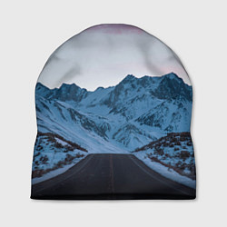 Шапка Белые зимние горы с дорогой, цвет: 3D-принт