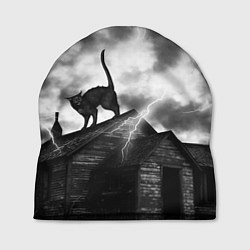 Шапка Halloween - чёрный кот на ведьмином доме, цвет: 3D-принт