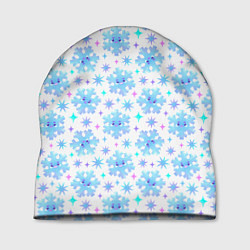 Шапка Снежинки с цветными звездами на белом фоне, цвет: 3D-принт