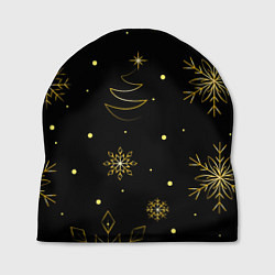 Шапка Золотые снежинки на темном фоне, цвет: 3D-принт
