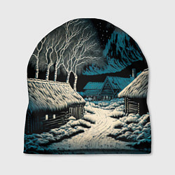 Шапка Деревня зимой в полнолуние, цвет: 3D-принт