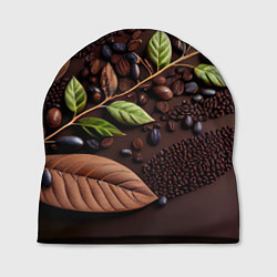 Шапка Кофейные зерна и листья чая, цвет: 3D-принт