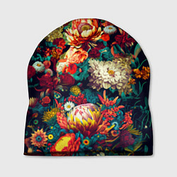 Шапка Цветочный паттерн с цветами и листьями, цвет: 3D-принт