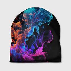 Шапка Неоновый цветной дым на черном фоне, цвет: 3D-принт
