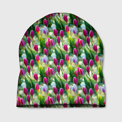 Шапка Весенние тюльпаны и подснежники, цвет: 3D-принт