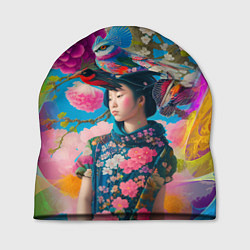 Шапка Девочка с птицами среди цветов - мскусство, цвет: 3D-принт
