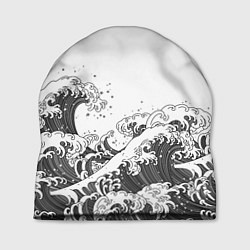 Шапка Японские волны на белом фоне