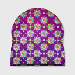 Шапка Абстрактные разноцветные узоры на пурпурно-фиолето, цвет: 3D-принт