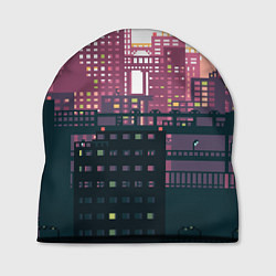 Шапка Пиксельный пейзаж города - закат, цвет: 3D-принт