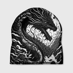Шапка Черно-белый дракон и волны, цвет: 3D-принт