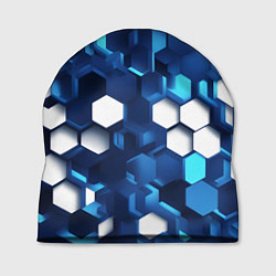 Шапка Cyber hexagon Blue, цвет: 3D-принт