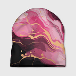 Шапка Абстрактный черно-розовый мраморный узор, цвет: 3D-принт