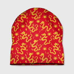 Шапка Золотые драконы на красном фоне, цвет: 3D-принт