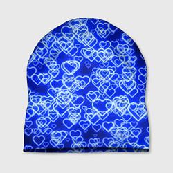 Шапка Неоновые сердечки синие, цвет: 3D-принт