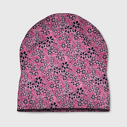 Шапка Цветочный принт тёмно-розовый