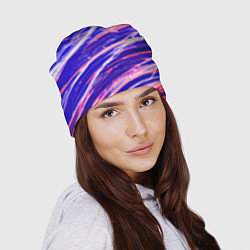 Шапка Белые и красные линии на синем фоне, цвет: 3D-принт — фото 2