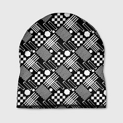 Шапка Черно белый узор из геометрических фигур, цвет: 3D-принт