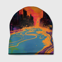 Шапка Абстрактная городская улица со зданиями и река, цвет: 3D-принт