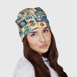 Шапка Баксы и девушки на дениме - пэчворк, цвет: 3D-принт — фото 2