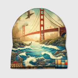 Шапка Мост через реку и пэчворк - нейросеть арт USA brid, цвет: 3D-принт