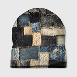 Шапка Заплатки пэчворк на джинсе