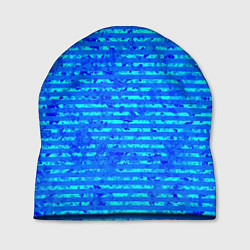 Шапка Яркий голубой абстрактный полосатый, цвет: 3D-принт