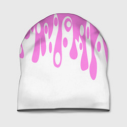 Шапка Потеки розовой краски на белом, цвет: 3D-принт