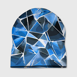 Шапка Чёрно-синяя абстракция и белые полосы
