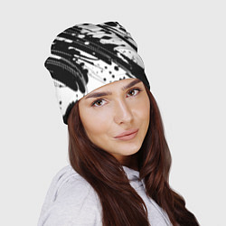 Шапка Чёрно белая абстракция - кляксы, цвет: 3D-принт — фото 2