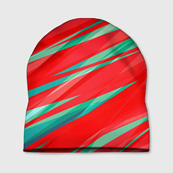 Шапка Красный и бирюзовый абстрактный полосы, цвет: 3D-принт