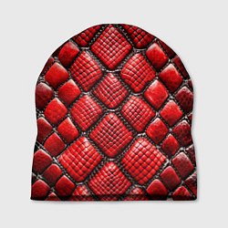 Шапка Змеиная объемная текстурная красная кожа