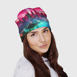 Шапка Неоновая гроза в мегаполисе - удар молнии, цвет: 3D-принт — фото 2