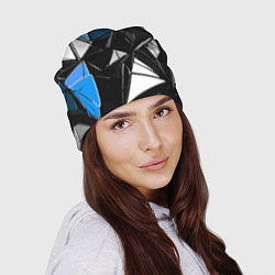 Шапка Сине-белые рельефные треугольники на чёрном фоне, цвет: 3D-принт — фото 2