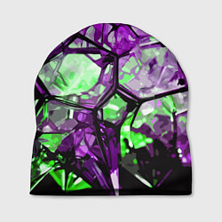 Шапка Чёрно-зелёная абстракция на фиолетовом фоне