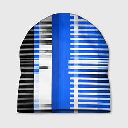 Шапка White stripes on a black and blue background