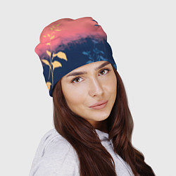 Шапка Листья на сине-розовом фоне - нейросеть, цвет: 3D-принт — фото 2