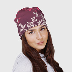 Шапка Листья на бордовом фоне - нейросеть, цвет: 3D-принт — фото 2