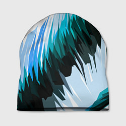 Шапка Чёрно-синие острые полосы на белом фоне