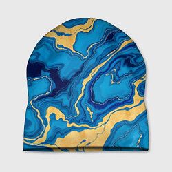 Шапка Синий мрамор с золотом, цвет: 3D-принт