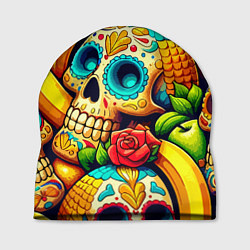 Шапка Colorfull skulls and bananas - pop art pattern, цвет: 3D-принт