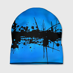 Шапка Черные брызги краски на синем