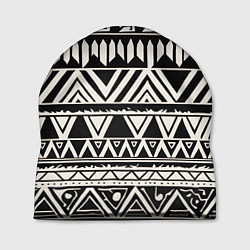 Шапка Черно белый орнамент в этническом стиле