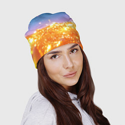 Шапка Золотые шарики на голубом фоне, цвет: 3D-принт — фото 2